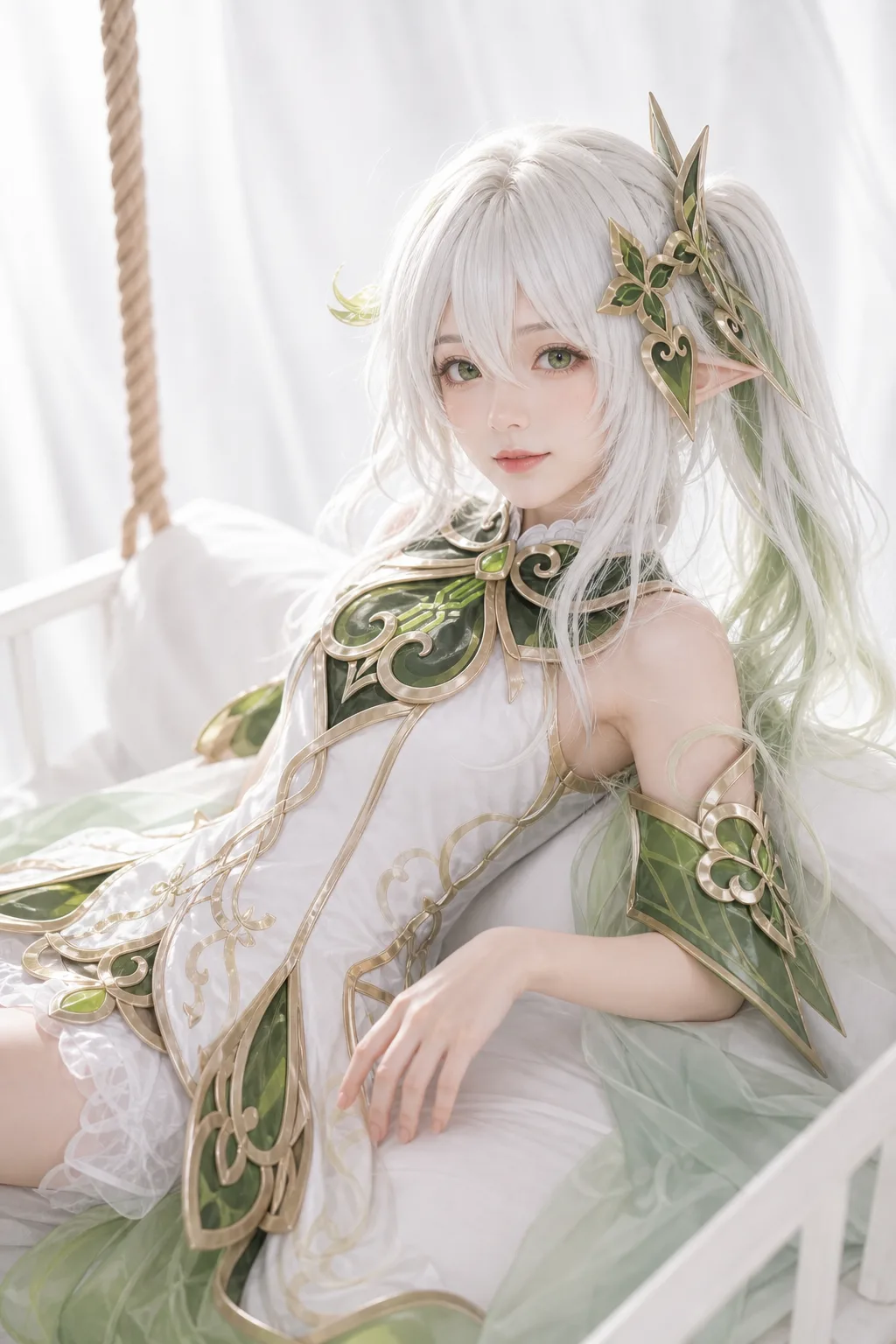 纳西妲秋千梦幻躺靠 Cosplay 拍摄动作参考图