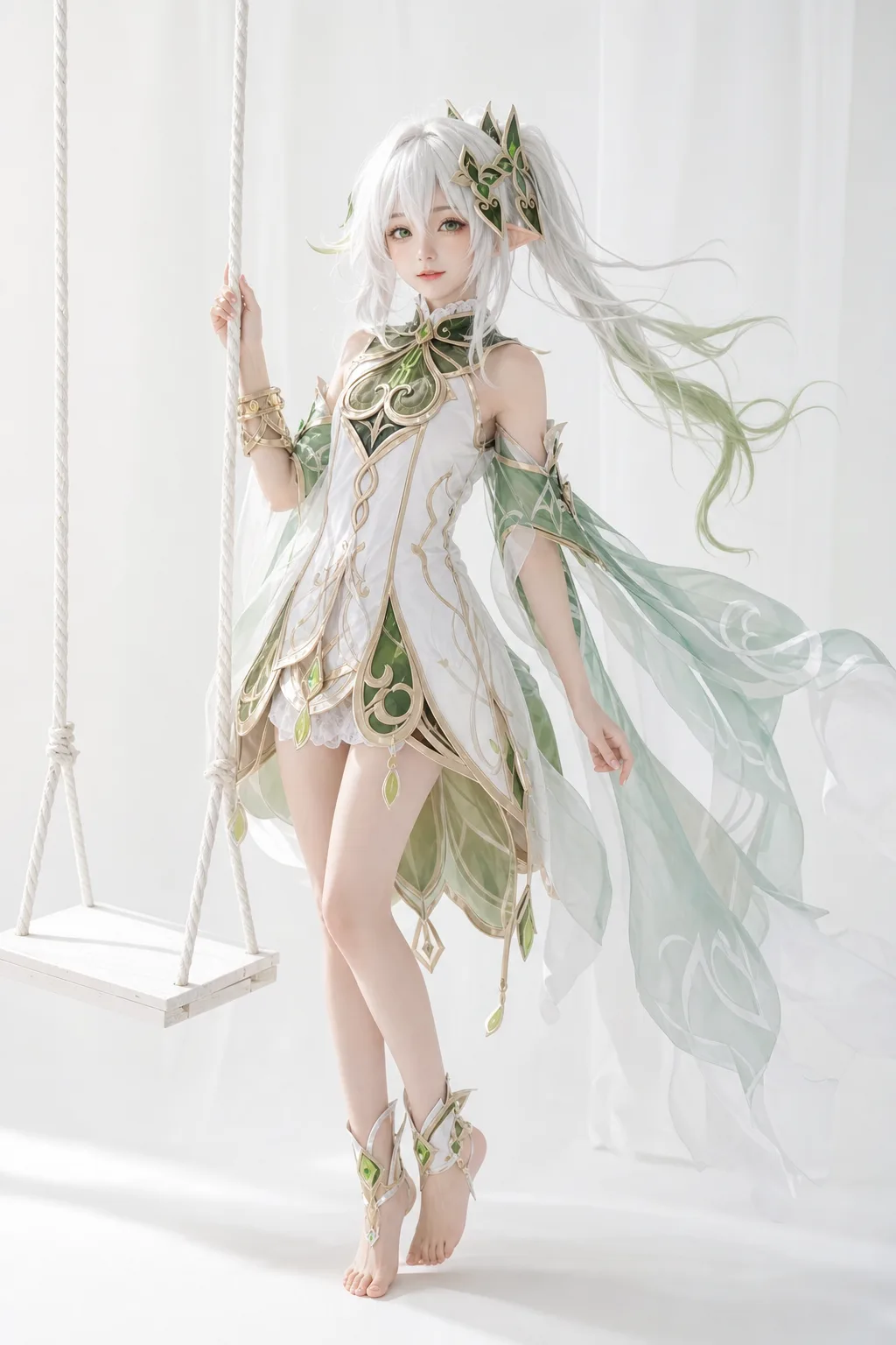 纳西妲秋千旁站姿全身 Cosplay 拍摄动作参考图