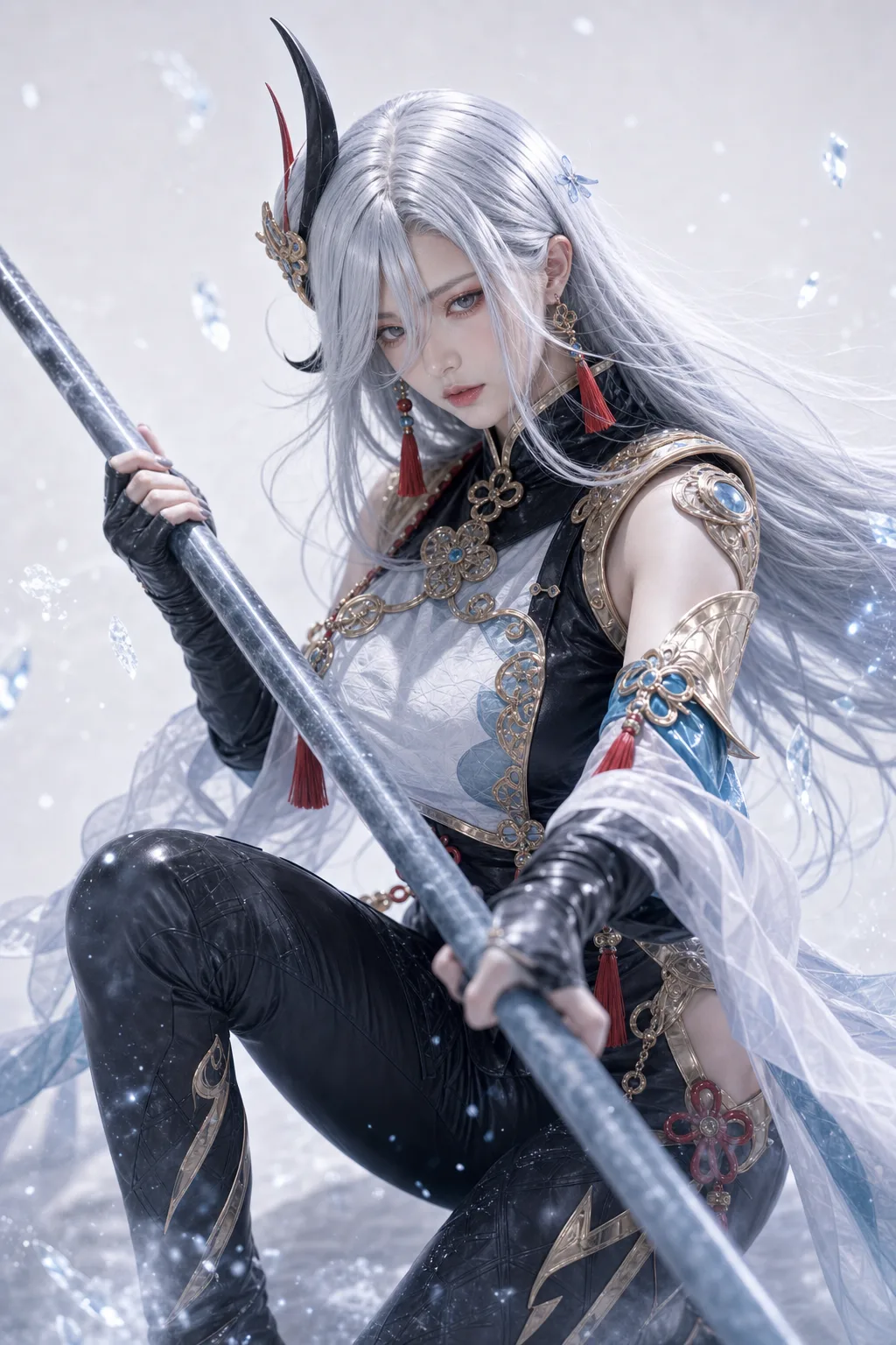 申鹤低角度持枪 Cosplay 拍摄动作参考图